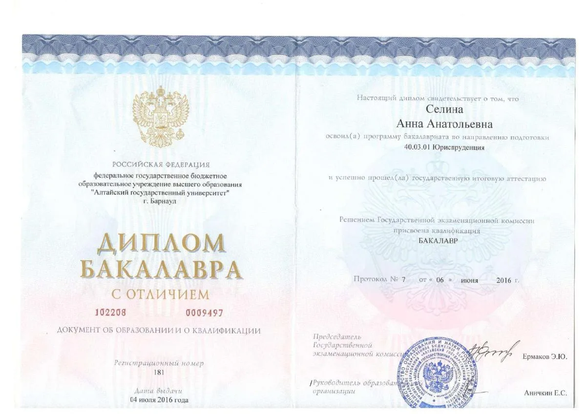 Диплом бакалавра с отличием — Пенкина Анна Анатольевна